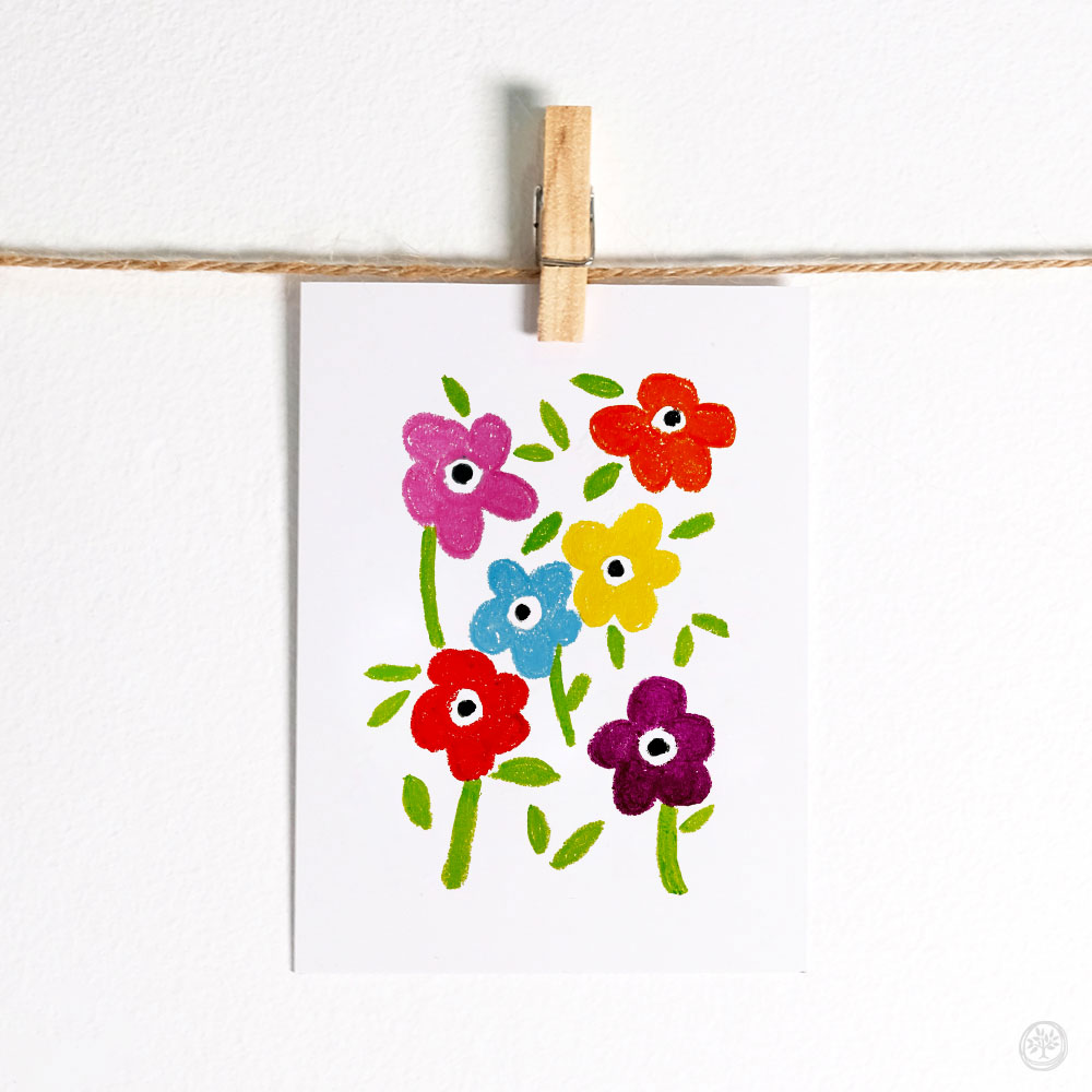 Crayon Flowers Notecard Pack